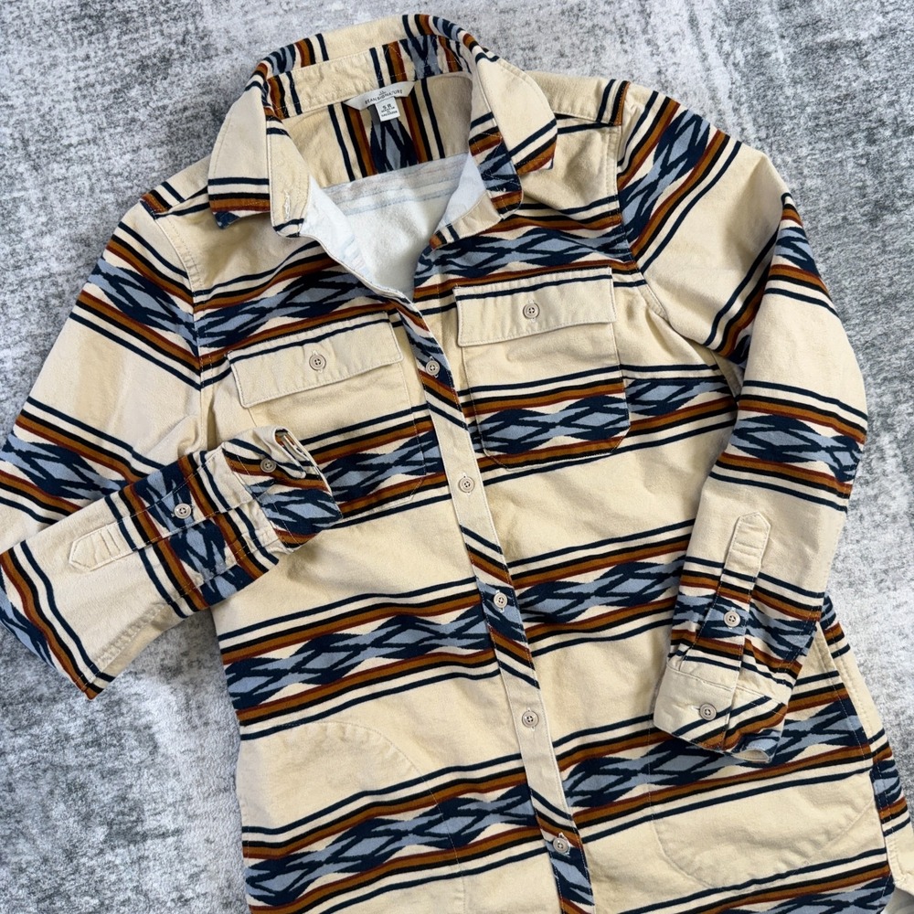 LL Bean Flannel Shirt Small Signature Chamois Cloth Tunic Aztec Southwest Cream